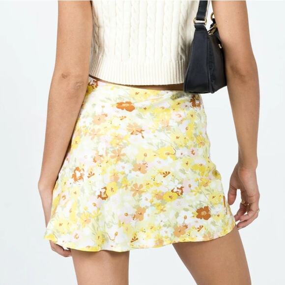 Rumor A-Line Mini Skirt High Waist Floral Print Yellow Multicolor Womens Size 10 - Picture 3 of 10